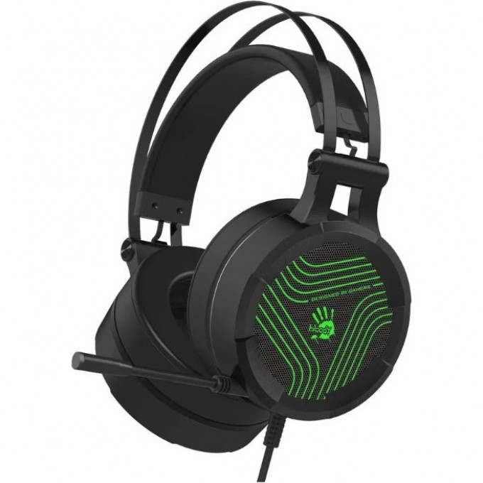 Наушники с микрофоном A4TECH BLOODY 2м мониторные USB оголовье черно-зеленые G530S